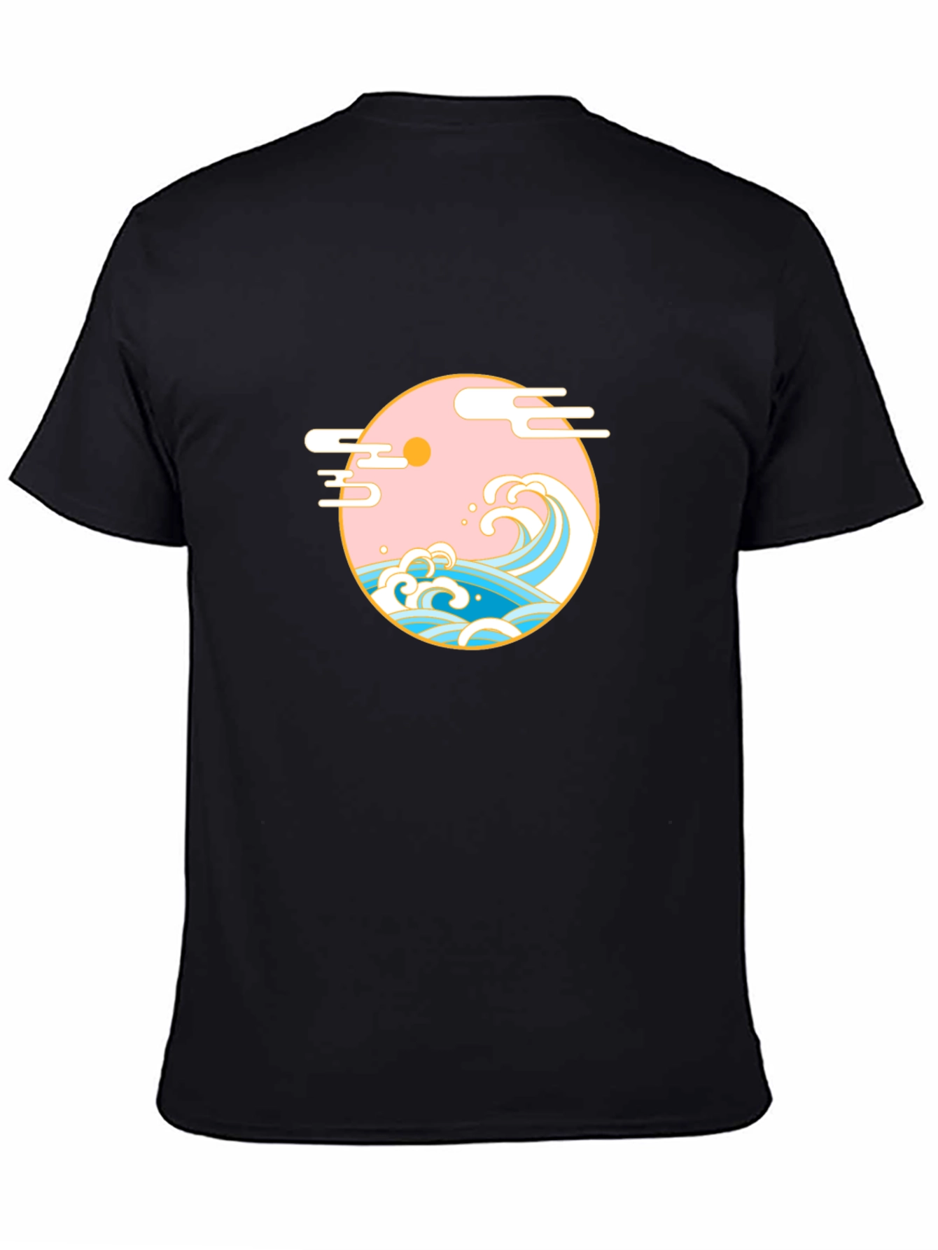 Black T-Shirt with Japanese Wave Graphic