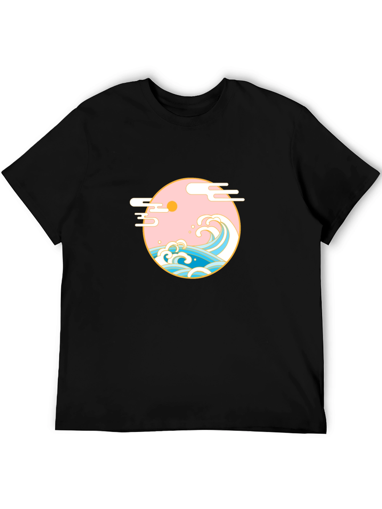 Black T-Shirt with Japanese Wave Graphic