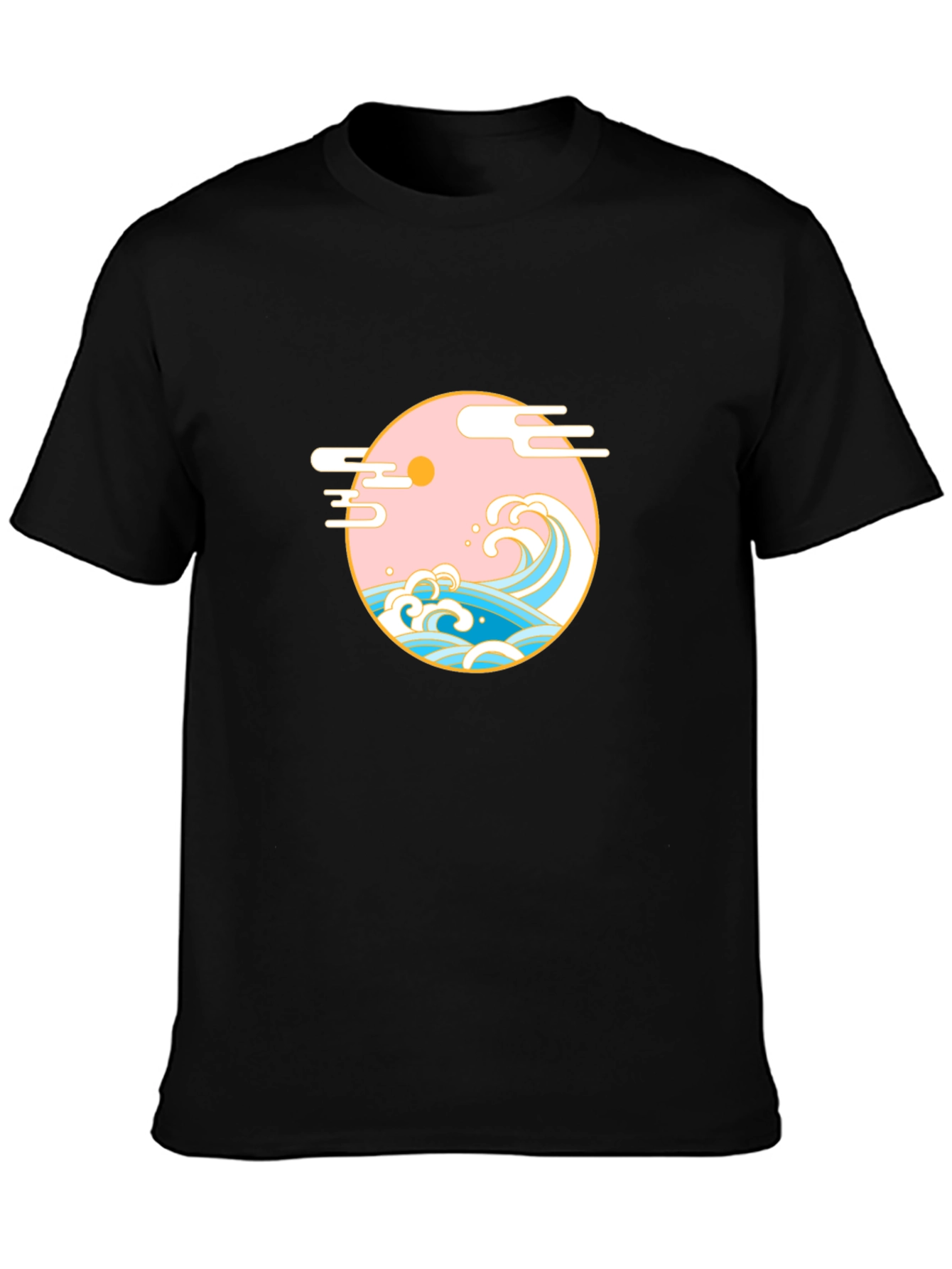 Black T-Shirt with Japanese Wave Graphic