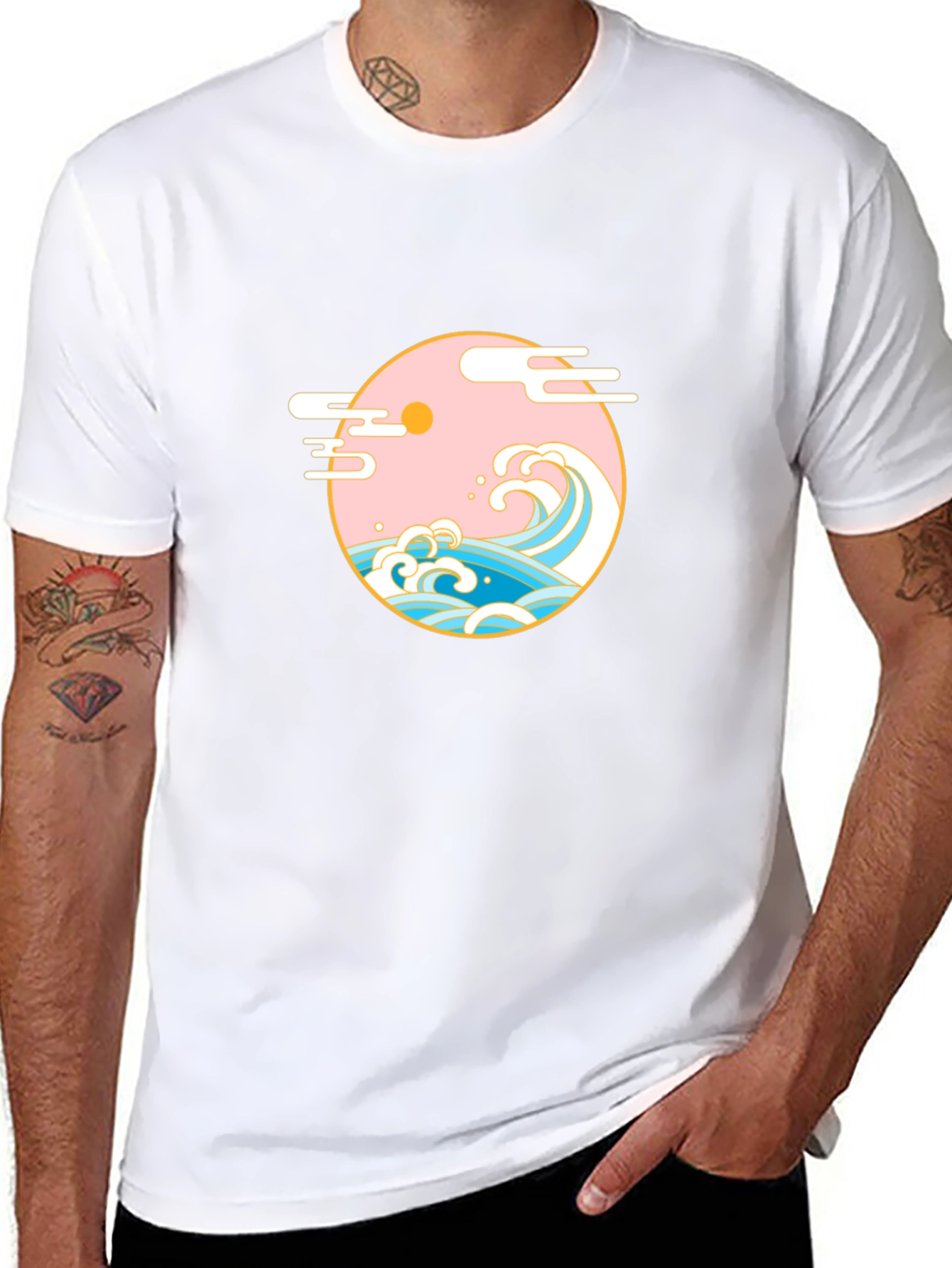 Black T-Shirt with Japanese Wave Graphic