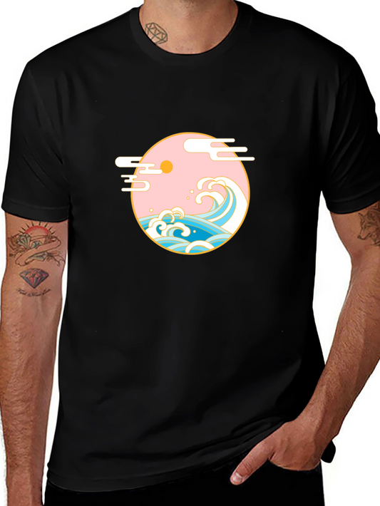 Black T-Shirt with Japanese Wave Graphic