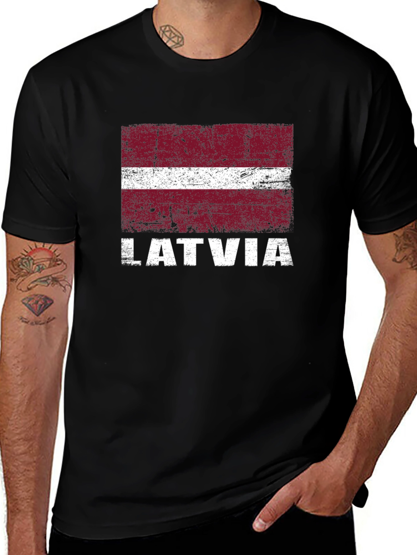 Latvia Flag T-Shirt - Distressed Graphic Tee