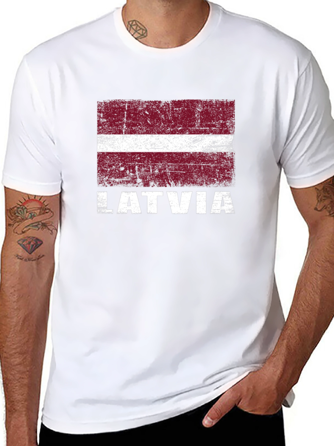 Latvia Flag T-Shirt - Distressed Graphic Tee