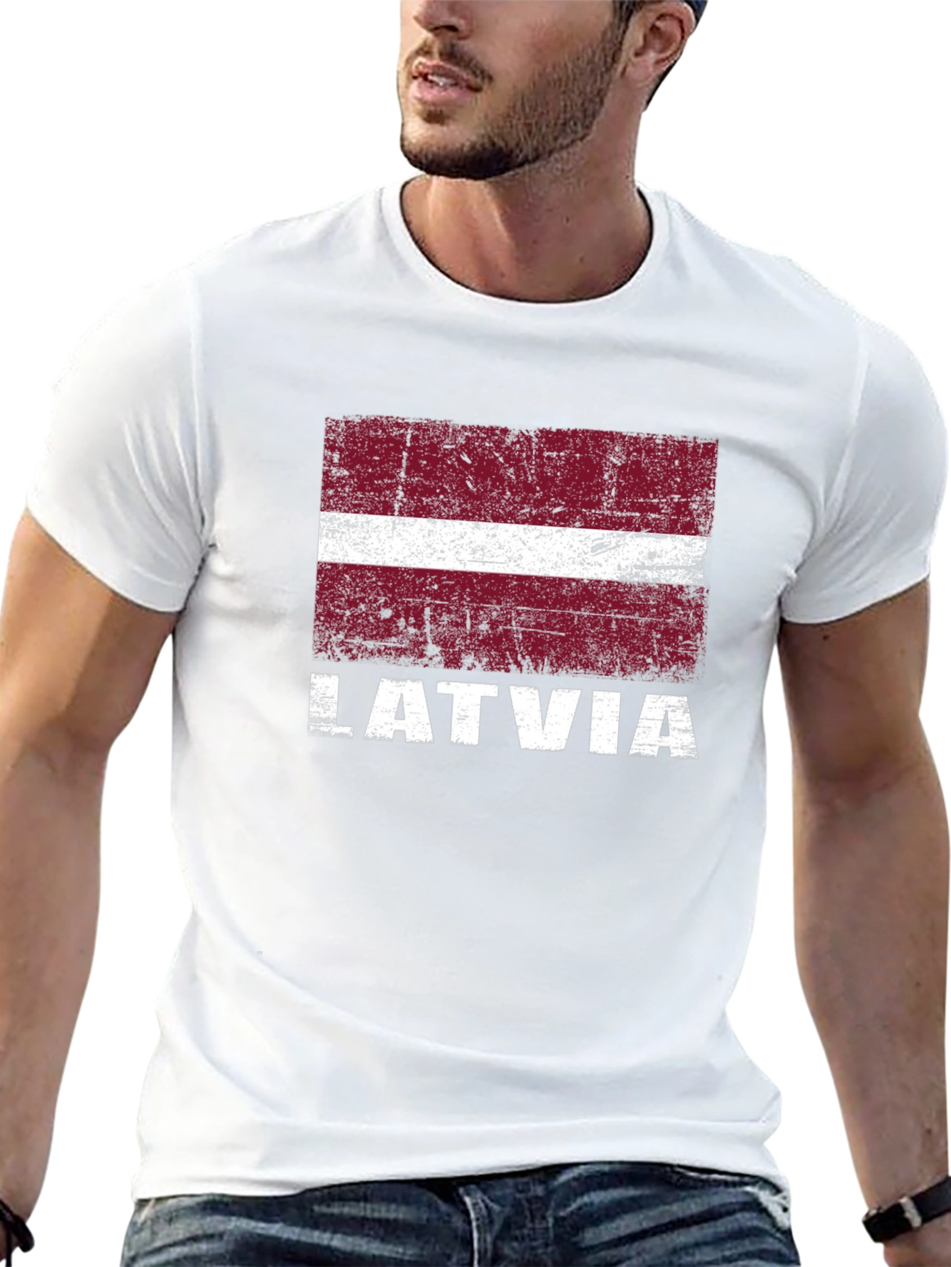 Latvia Flag T-Shirt - Distressed Graphic Tee