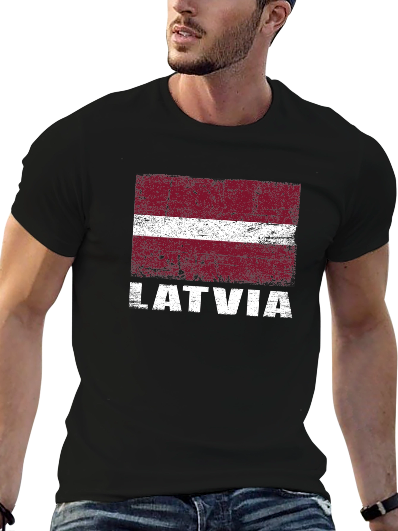 Latvia Flag T-Shirt - Distressed Graphic Tee