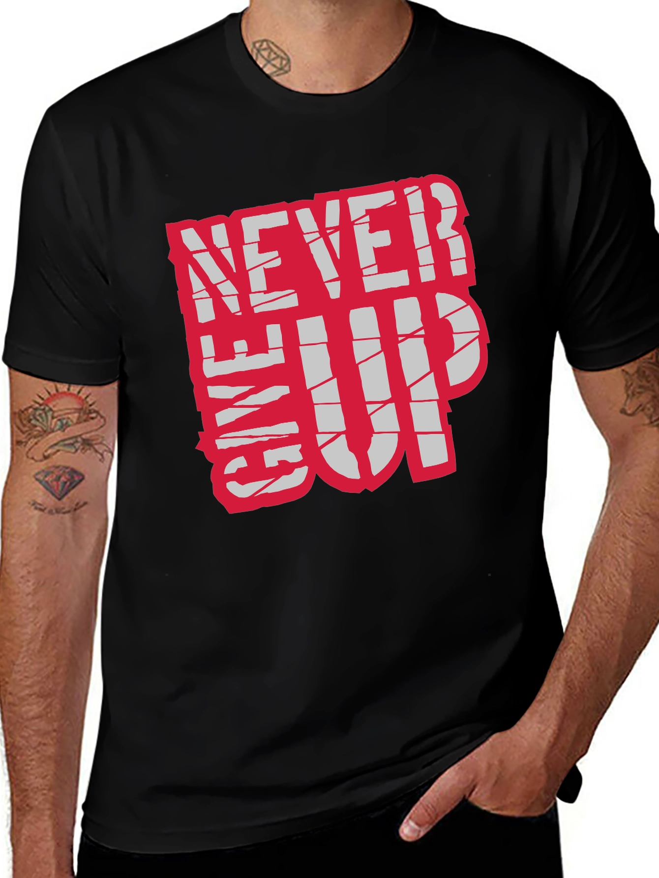 Motivational Never Give Up Black T-Shirt