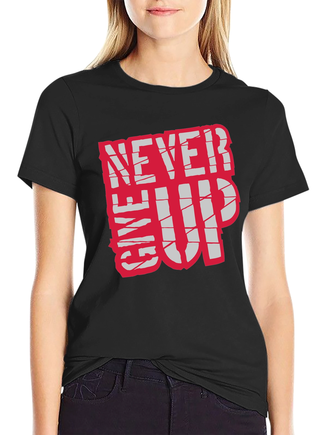Motivational Never Give Up Black T-Shirt