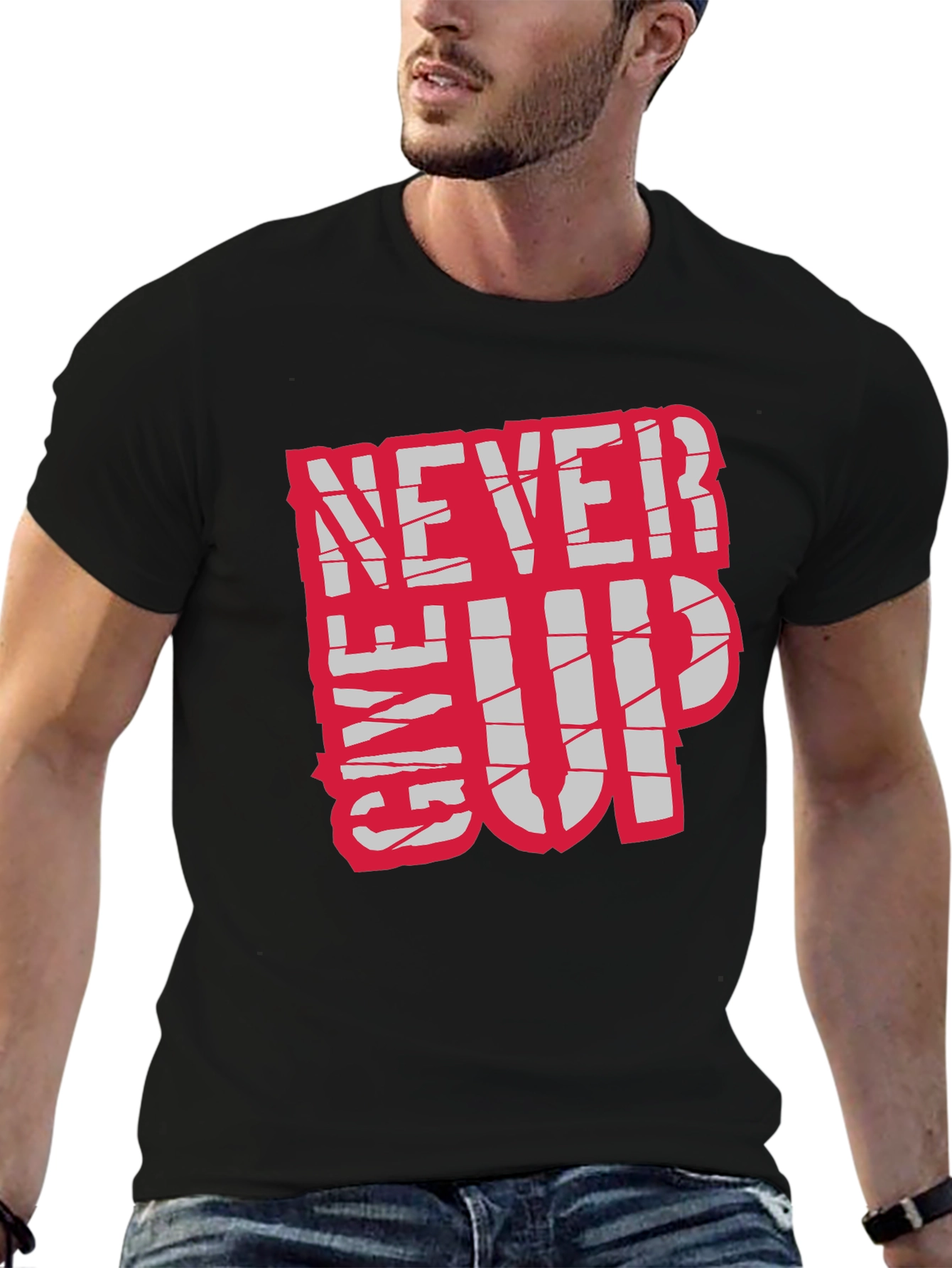Motivational Never Give Up Black T-Shirt