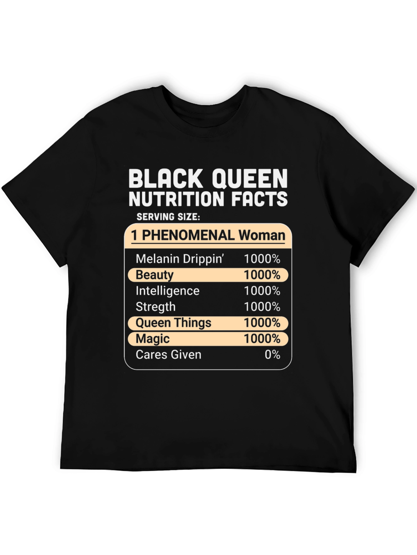 Black Queen Nutrition Facts Graphic T-Shirt