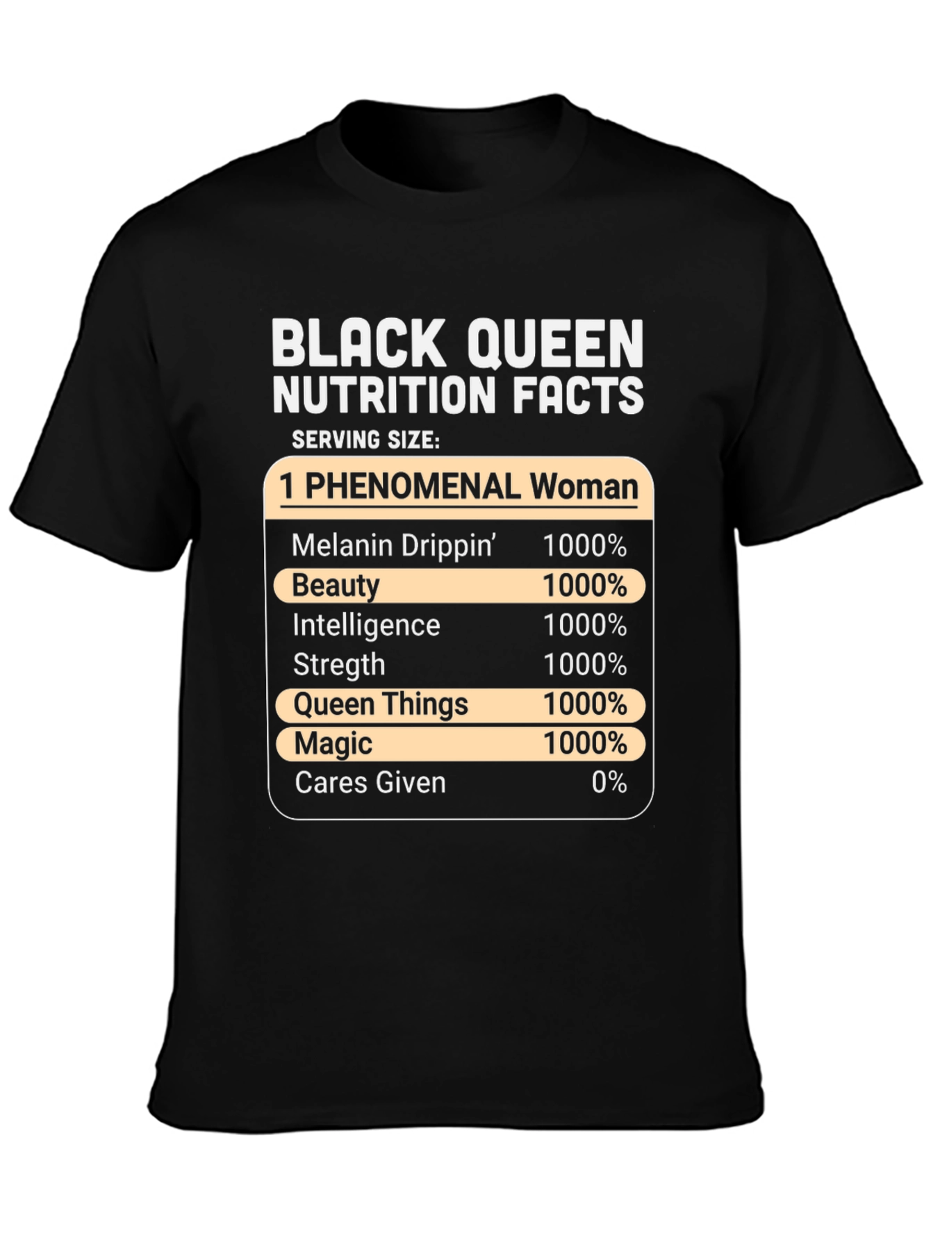 Black Queen Nutrition Facts Graphic T-Shirt