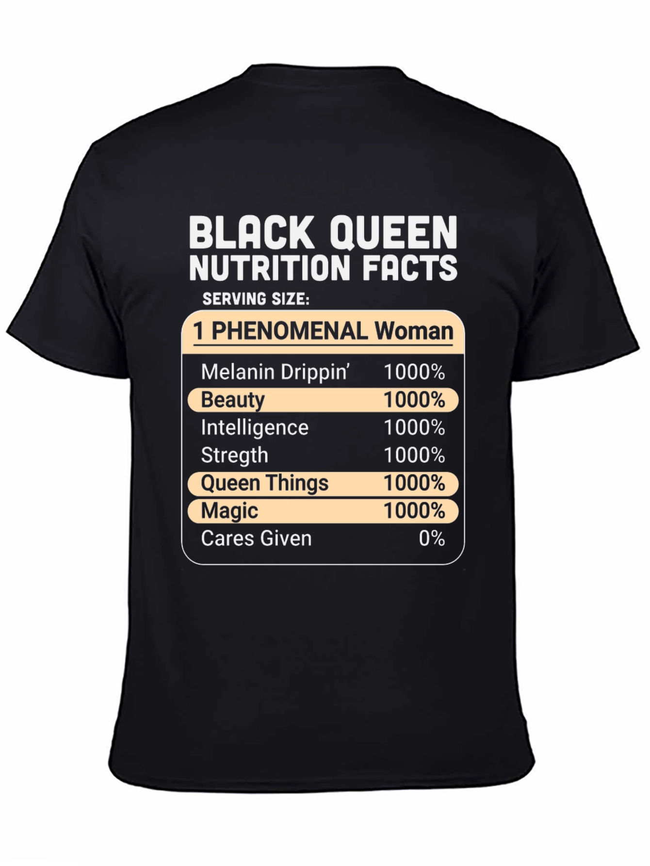 Black Queen Nutrition Facts Graphic T-Shirt