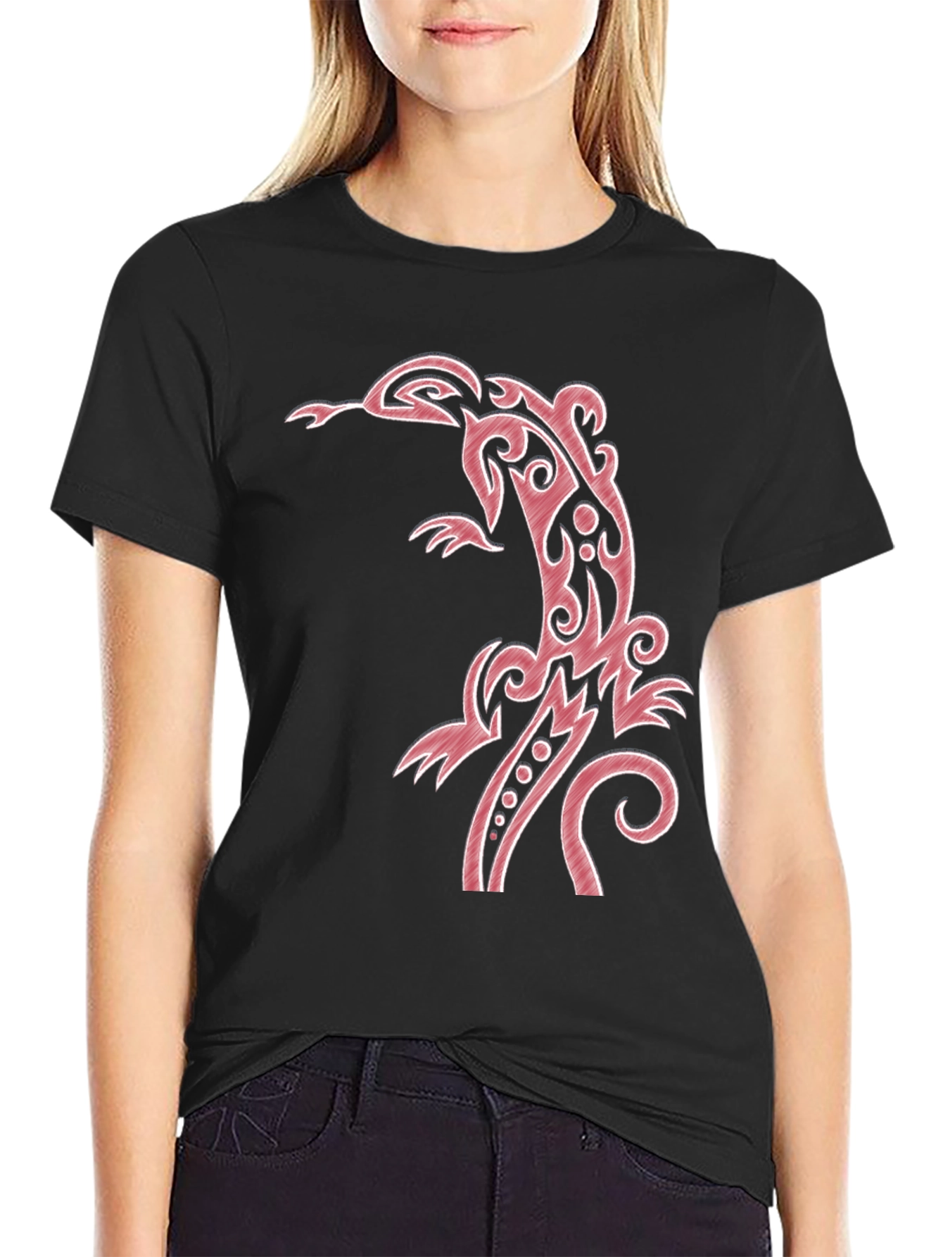 Tribal Lizard Graphic Black T-Shirt