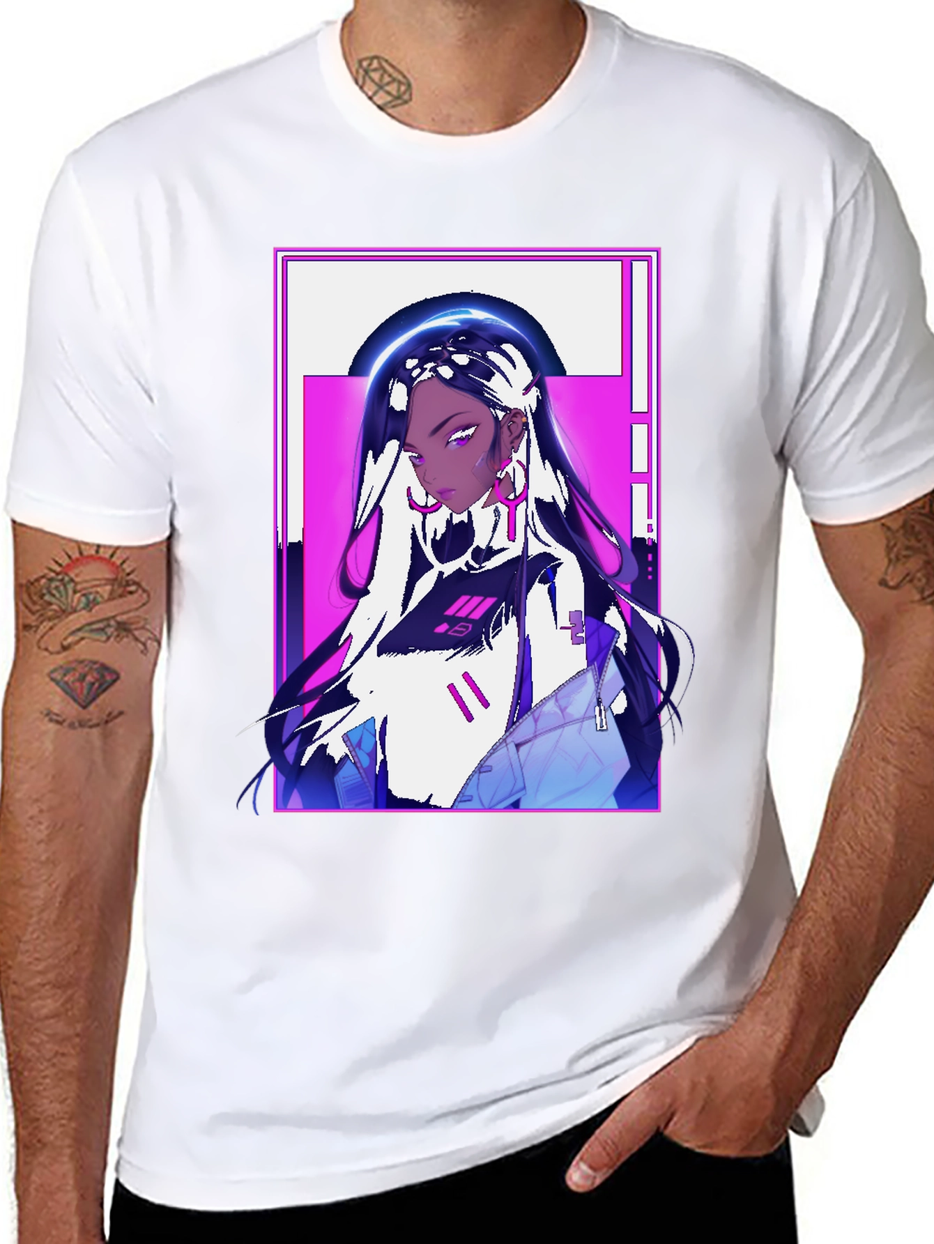 Anime Girl Graphic Print Black Tee