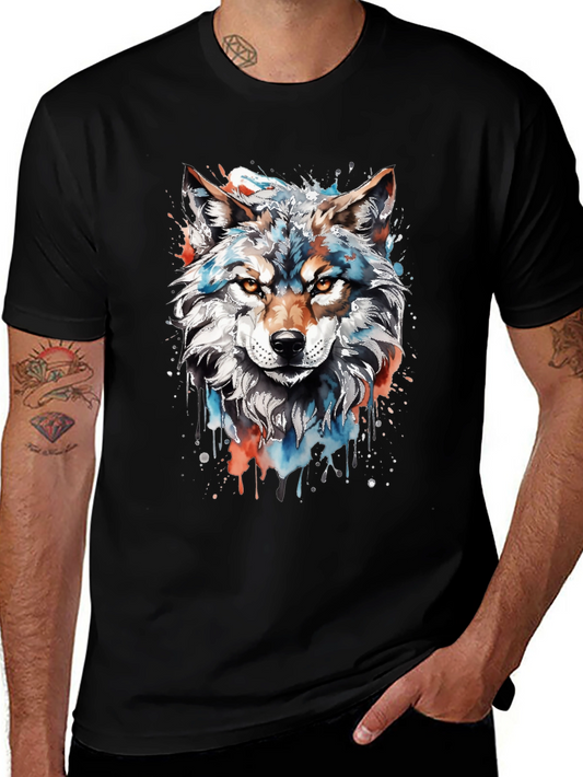 Watercolor Wolf Graphic Tee - Cool Animal Art T-Shirt