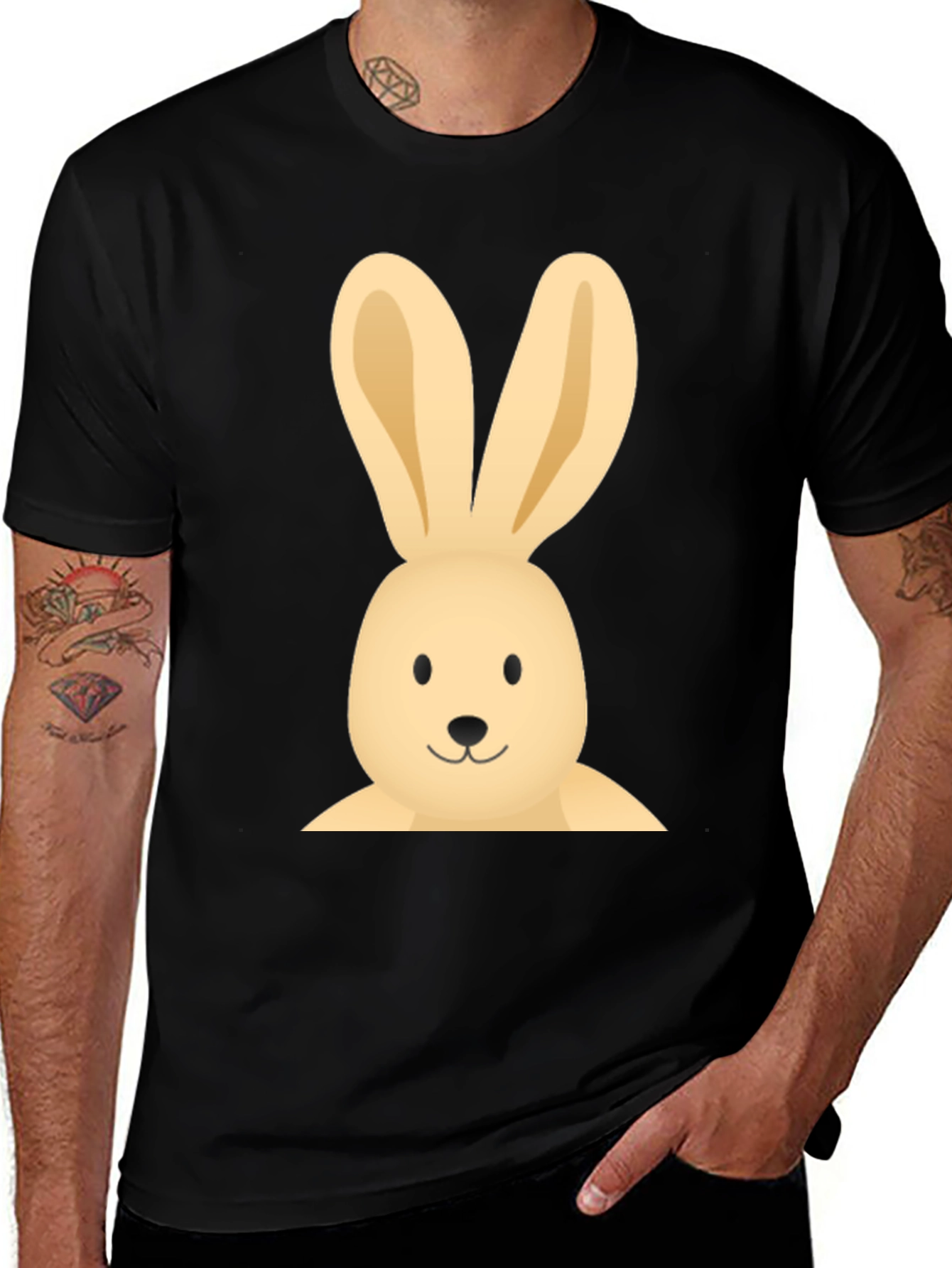 Bunny Graphic Tee - Casual Black Cotton T-Shirt