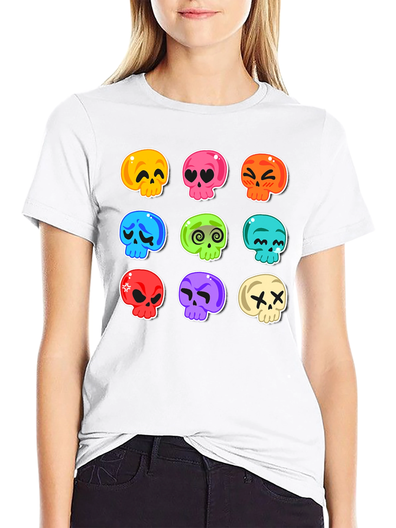 Skull Emoji Print T-Shirt - Fun & Spooky