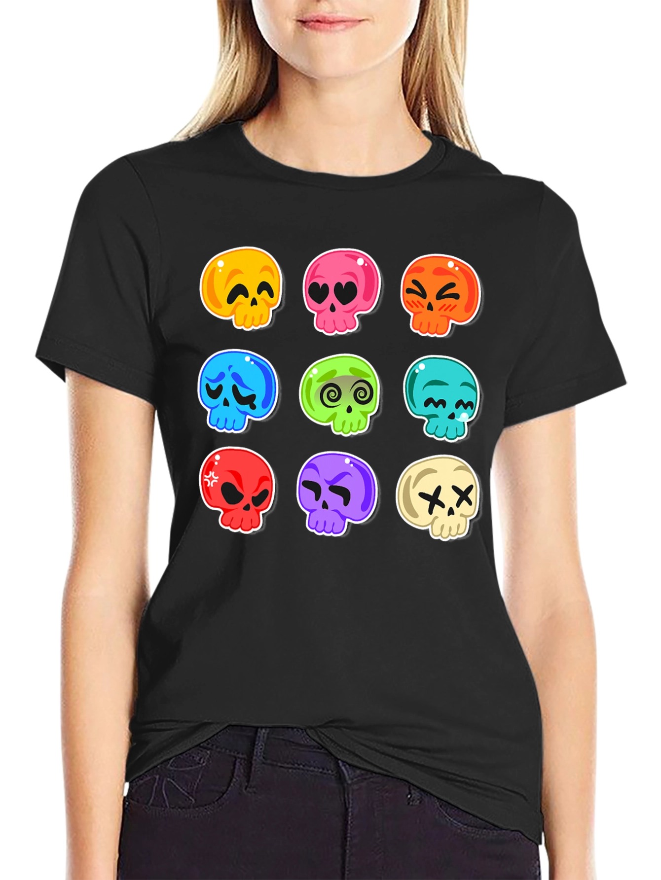 Skull Emoji Print T-Shirt - Fun & Spooky
