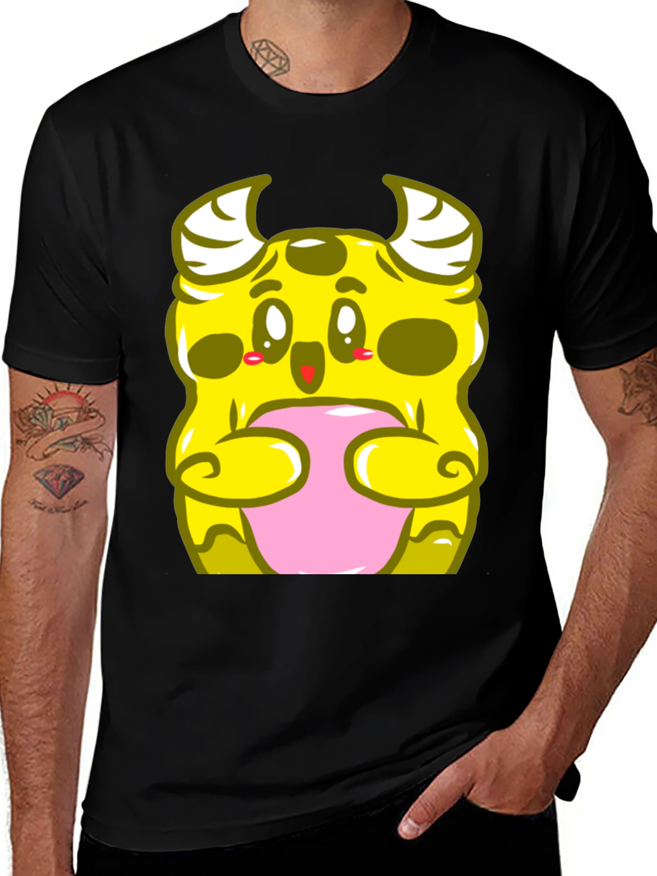 Cute Monster Graphic T-Shirt - Black Cotton Tee