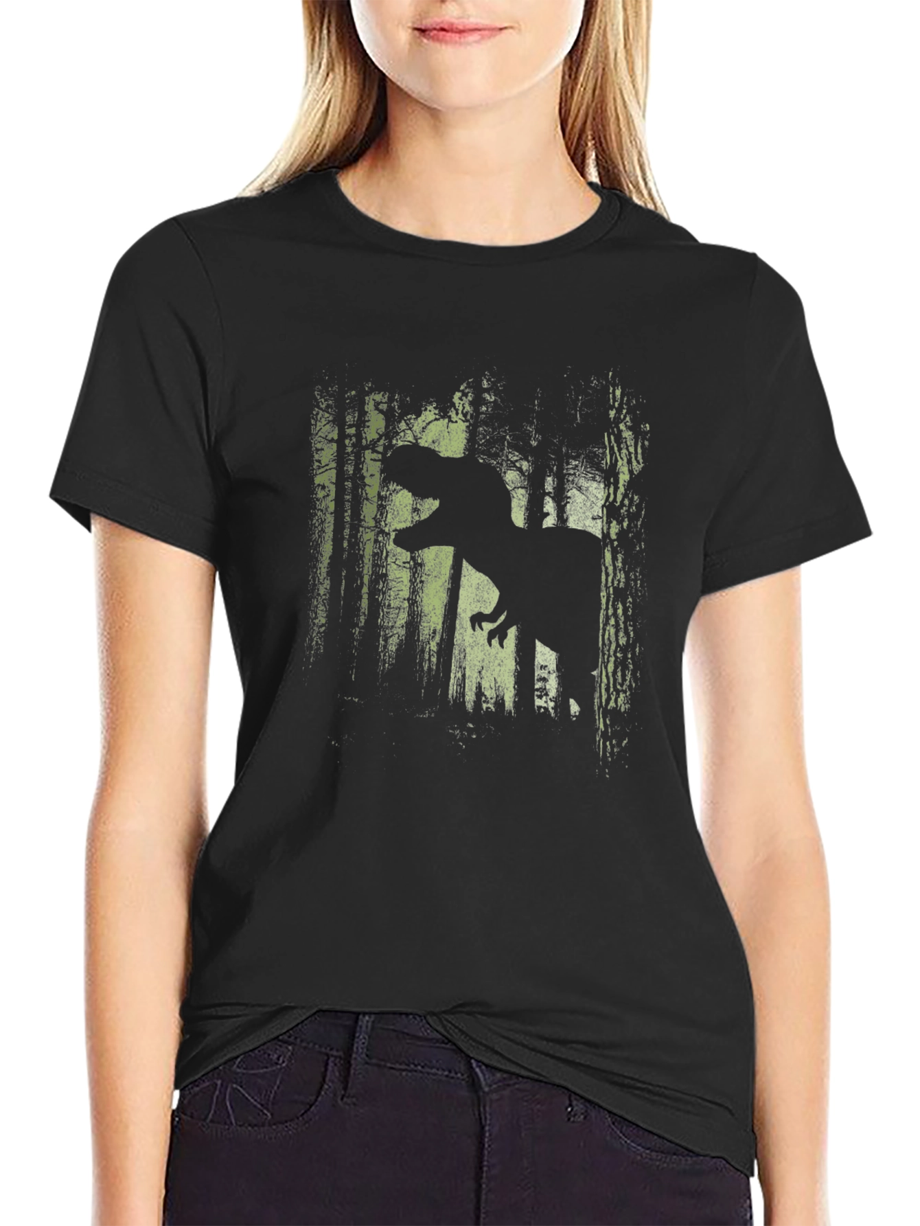 Dinosaur Forest Graphic Tee - Black Cotton T-Shirt