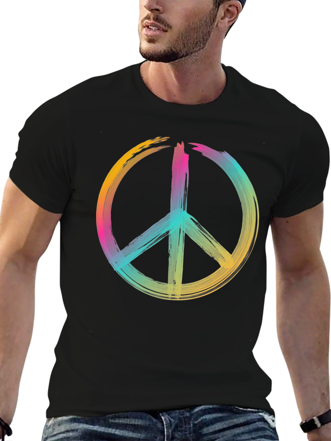Peace Sign Graphic Tee - Brushstroke Design