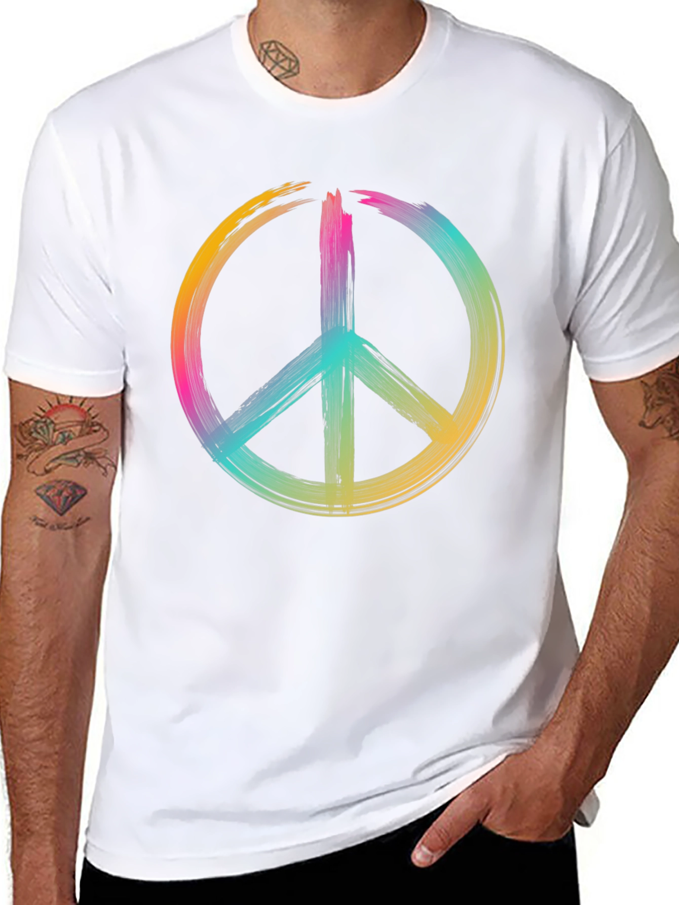 Peace Sign Graphic Tee - Brushstroke Design