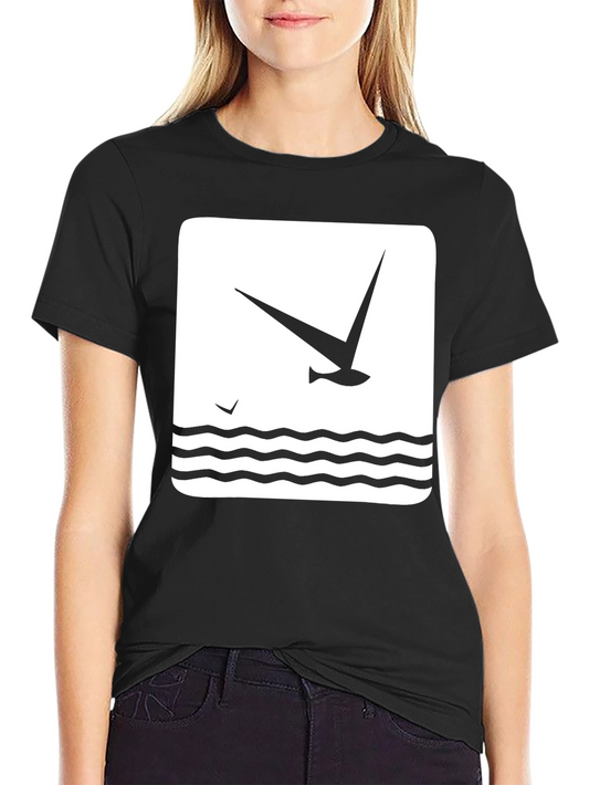 Stylish Black T-Shirt with Unique Bird and Wave Graphic Design