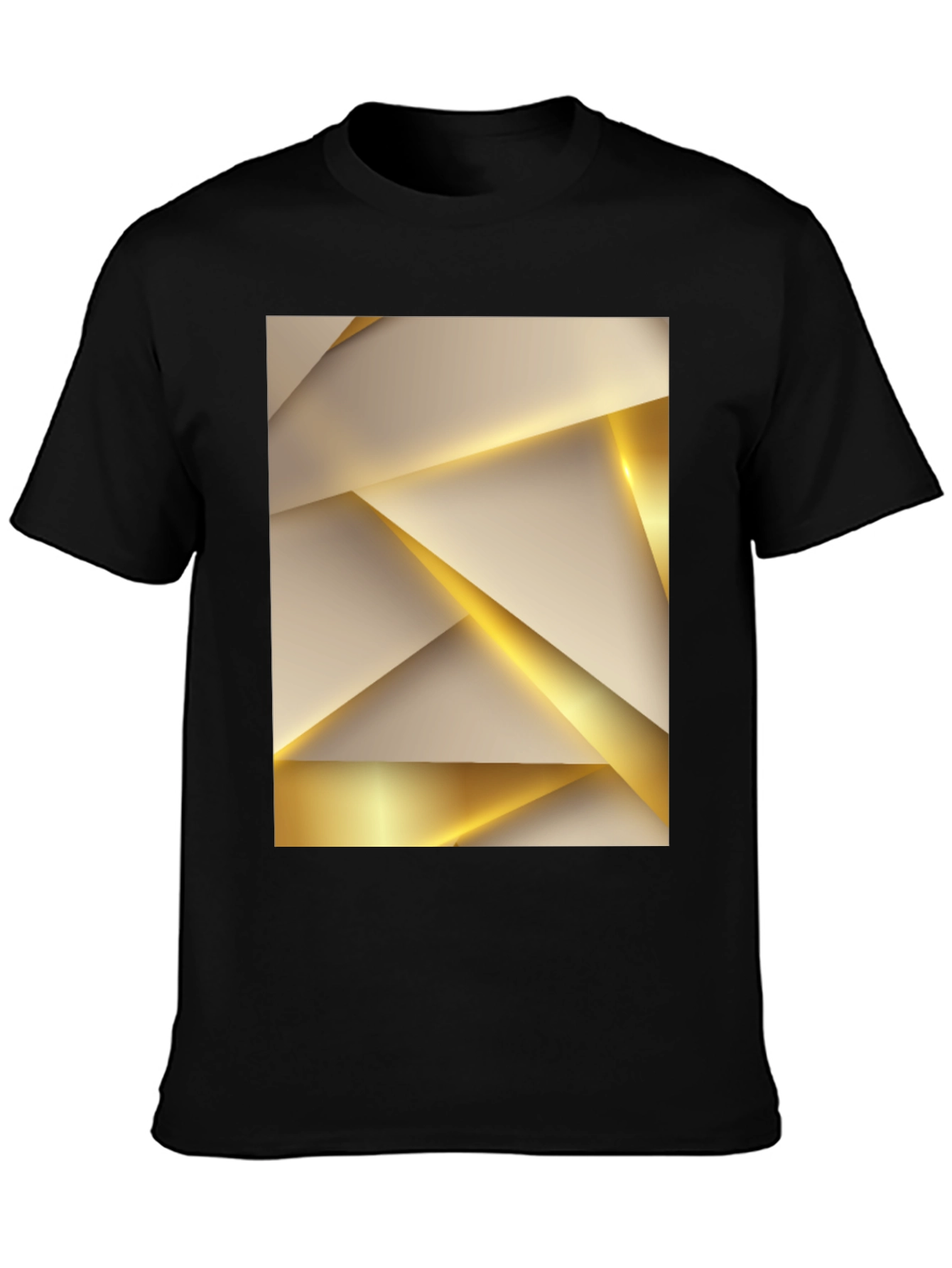 Geometric Gold & Beige Print Black Tee
