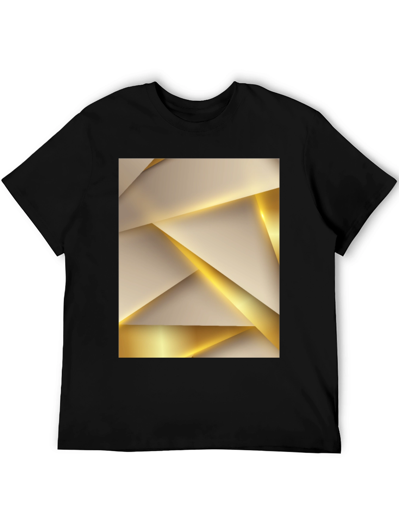 Geometric Gold & Beige Print Black Tee