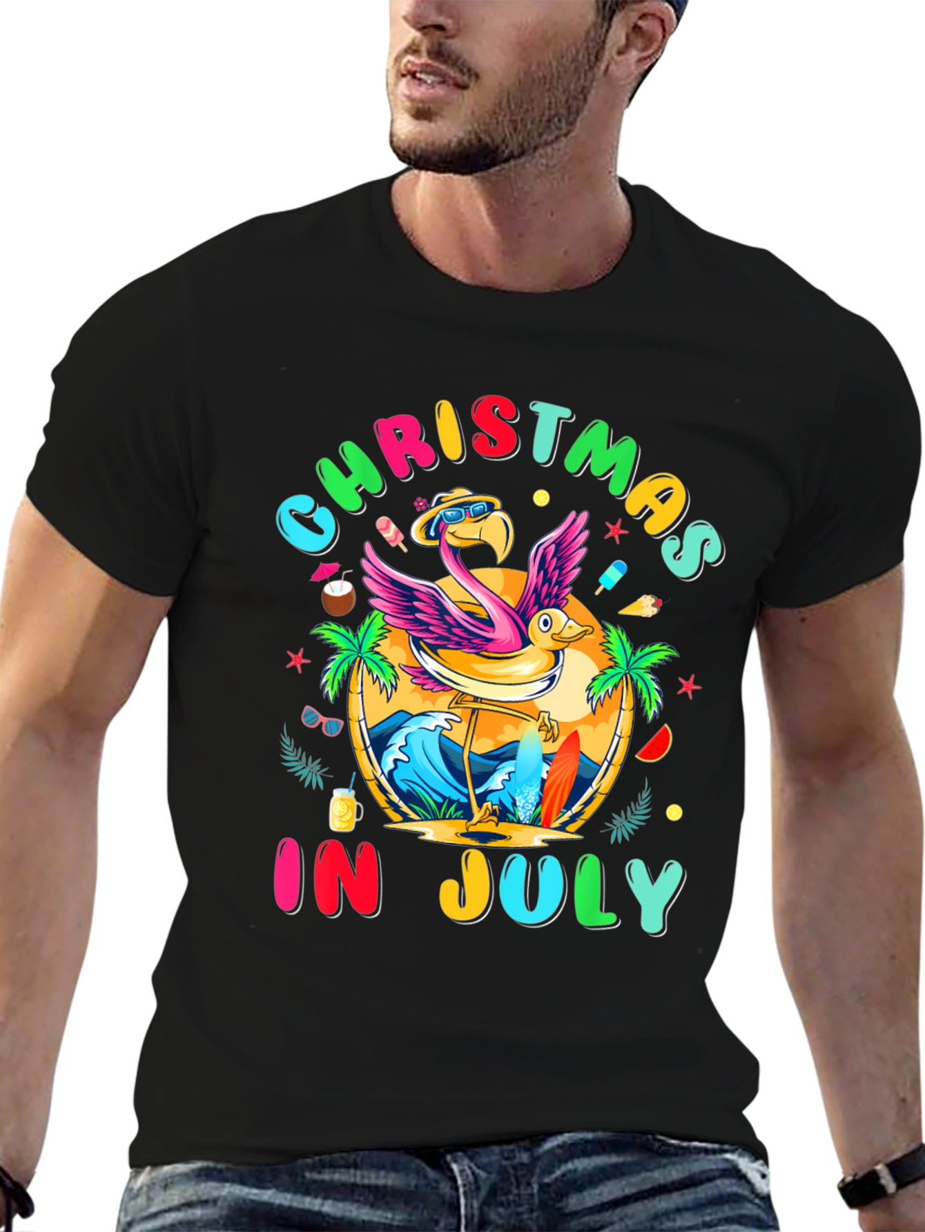 Christmas in July Flamingo T-Shirt
