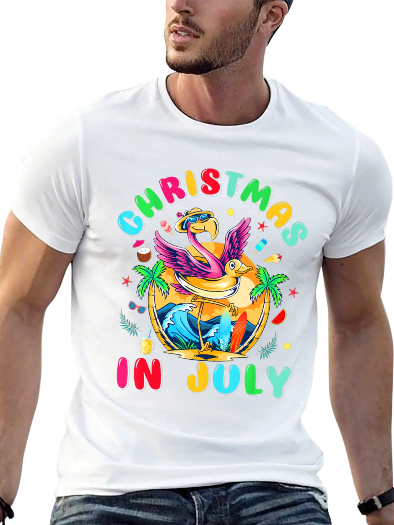 Christmas in July Flamingo T-Shirt