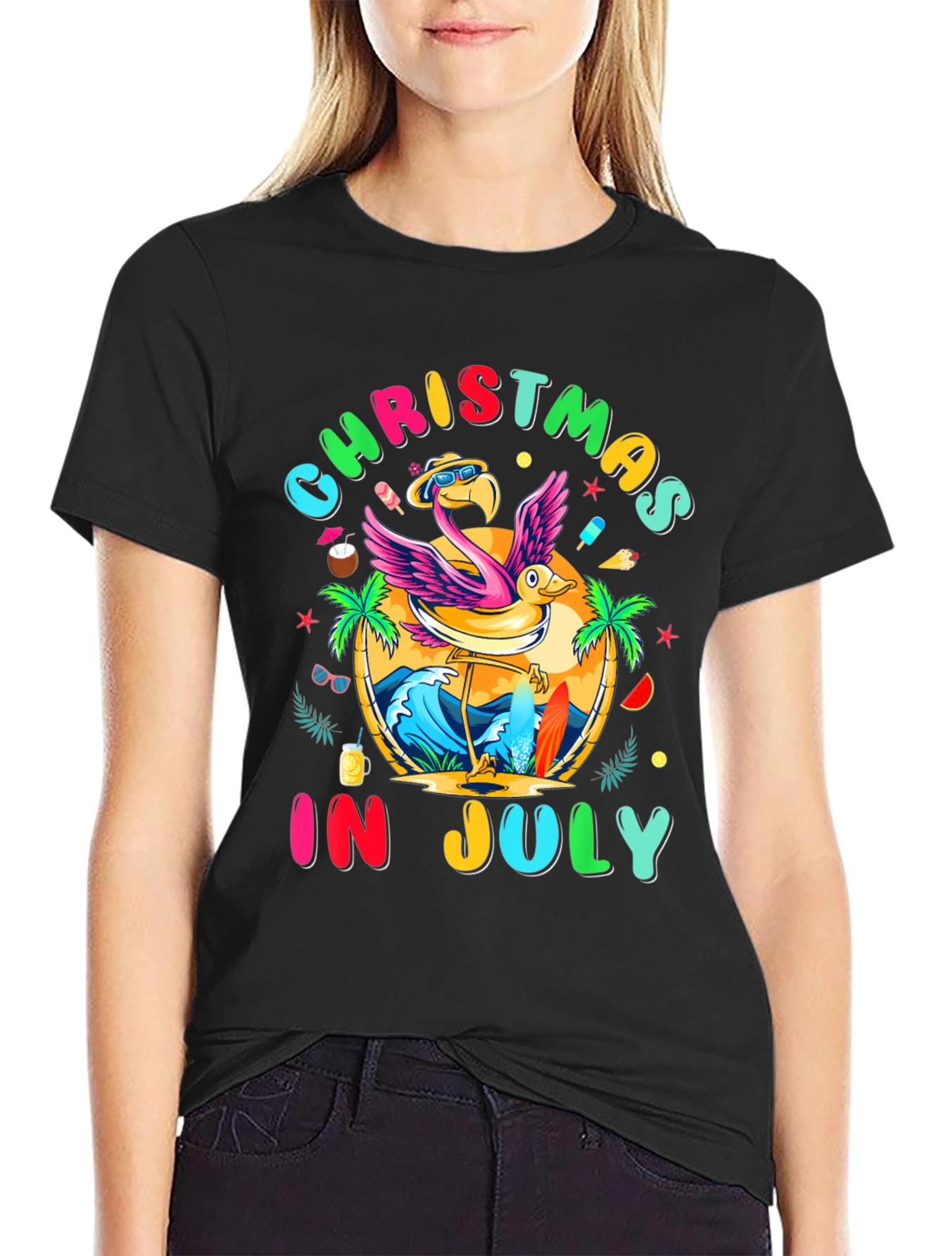 Christmas in July Flamingo T-Shirt