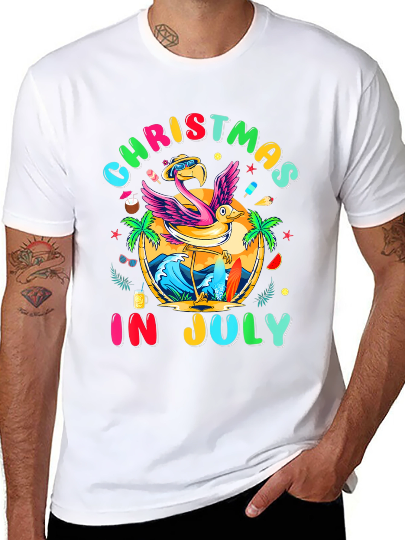 Christmas in July Flamingo T-Shirt