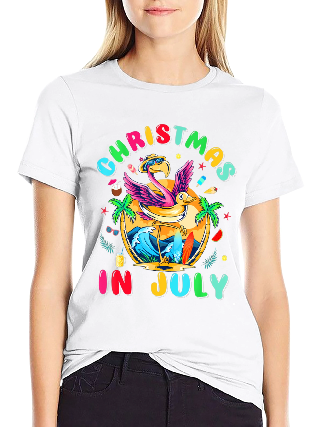 Christmas in July Flamingo T-Shirt
