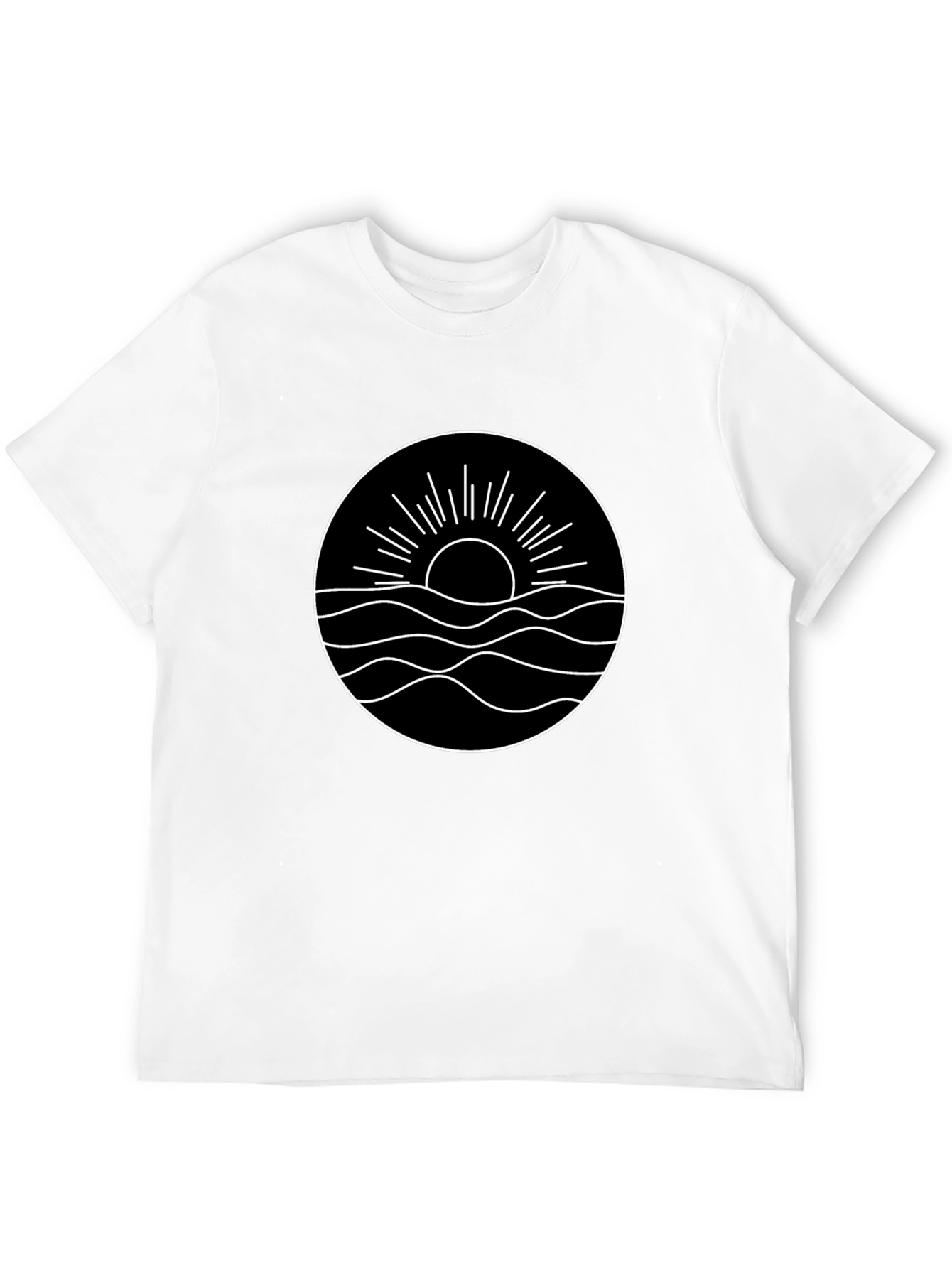 Minimalist Sun & Wave Graphic Black T-Shirt