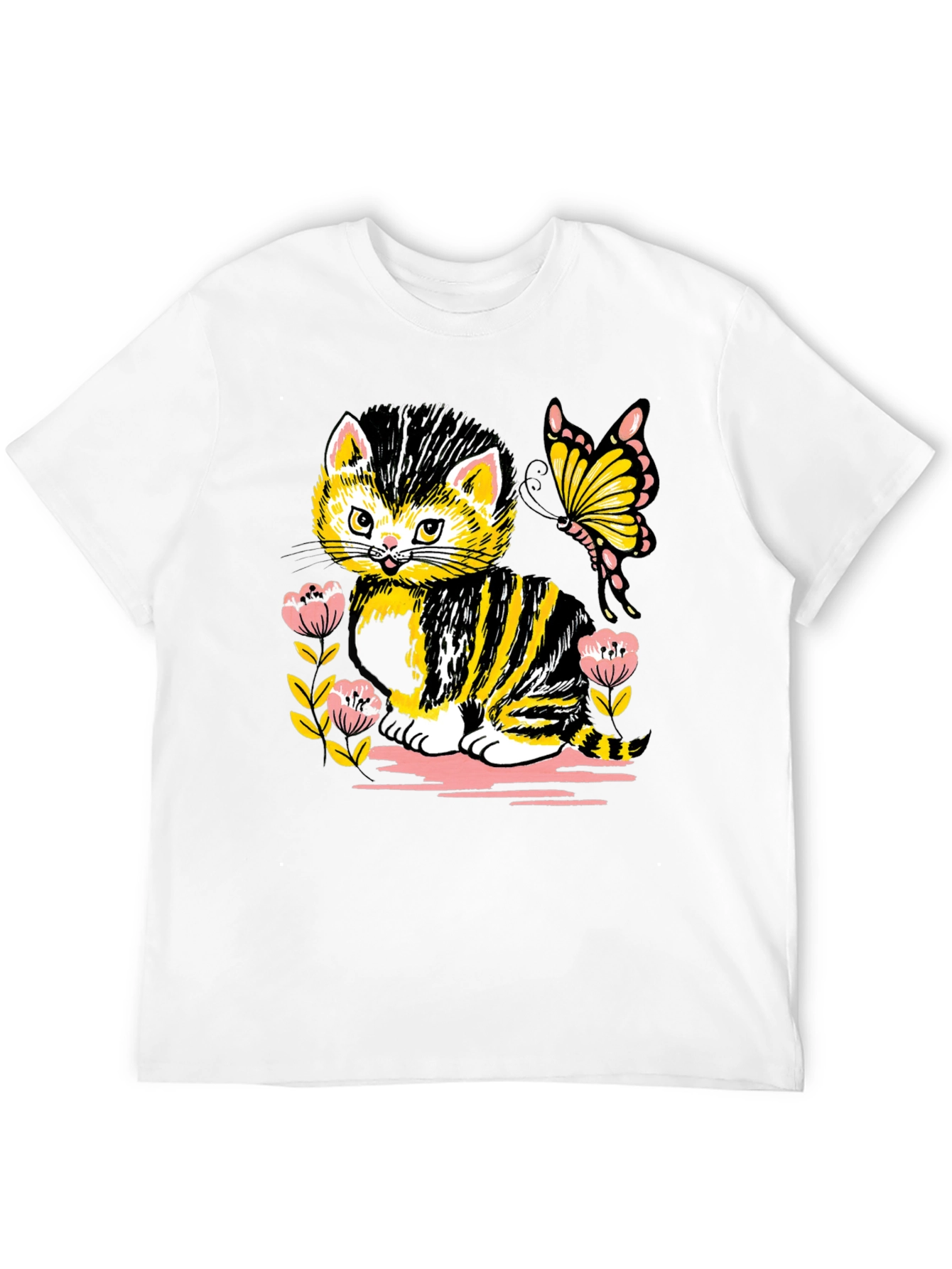 Cute Kitten & Butterfly Graphic T-Shirt