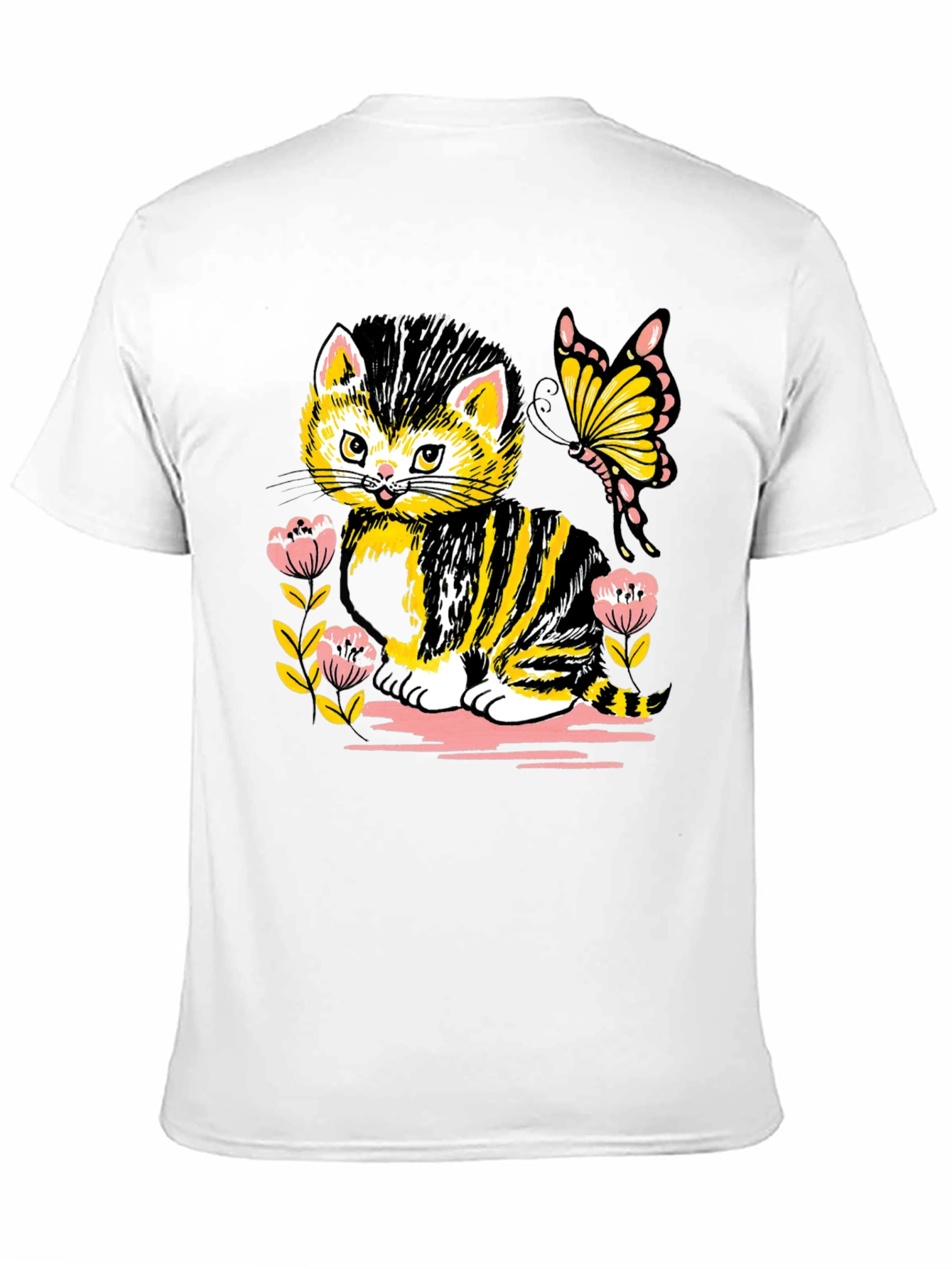 Cute Kitten & Butterfly Graphic T-Shirt