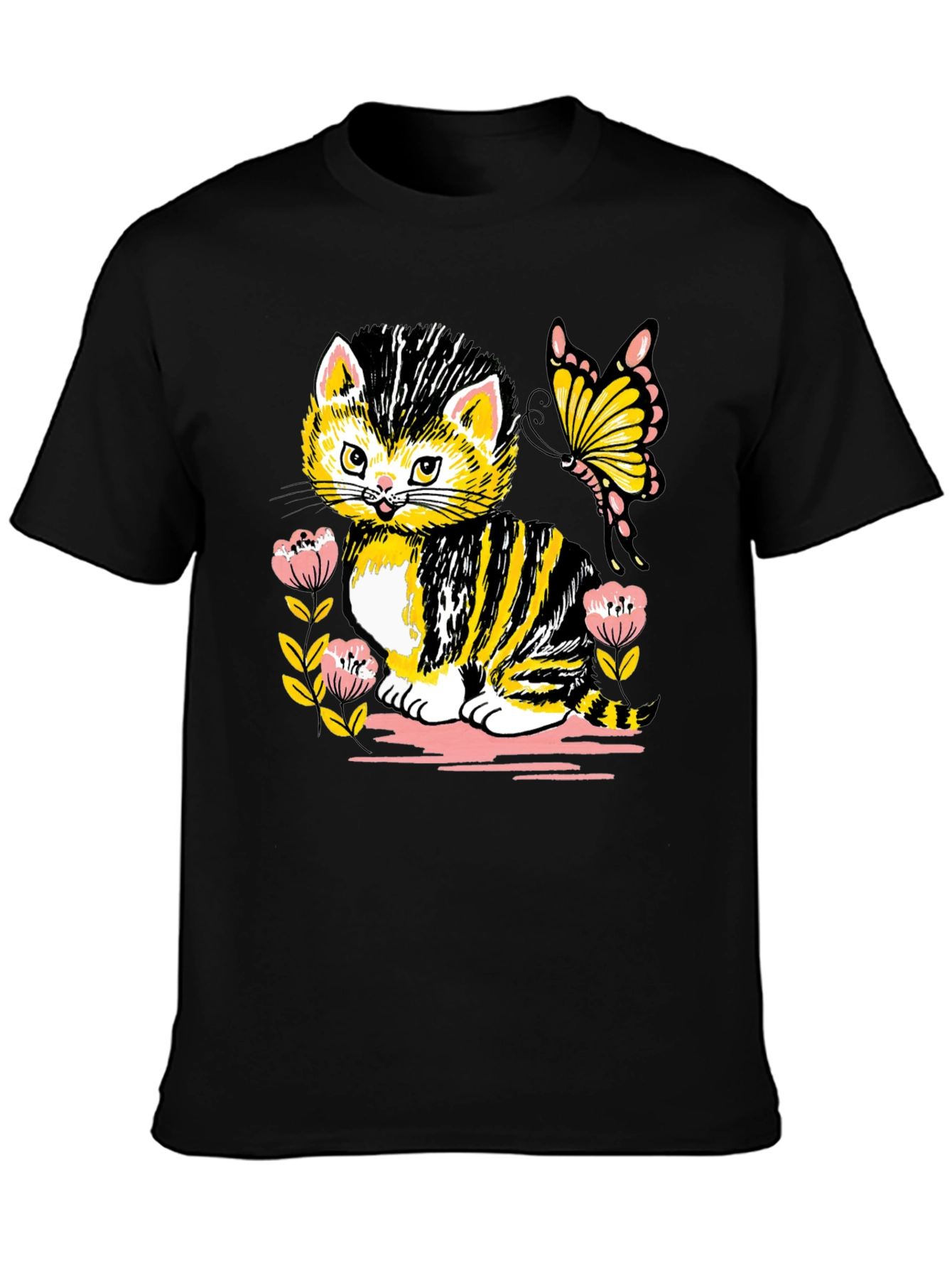 Cute Kitten & Butterfly Graphic T-Shirt