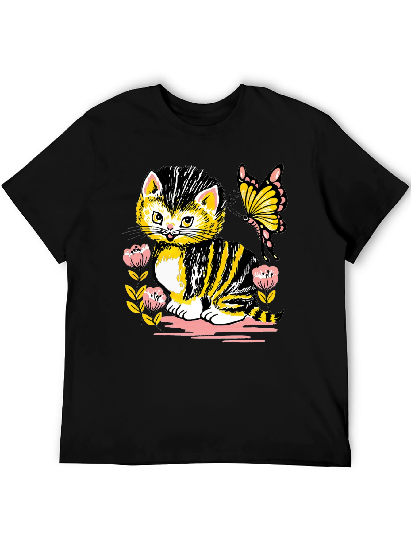 Cute Kitten & Butterfly Graphic T-Shirt