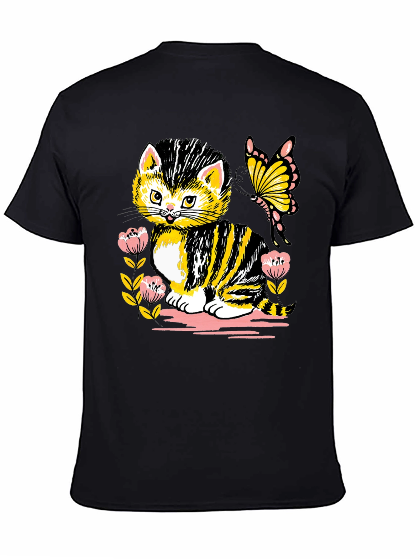 Cute Kitten & Butterfly Graphic T-Shirt