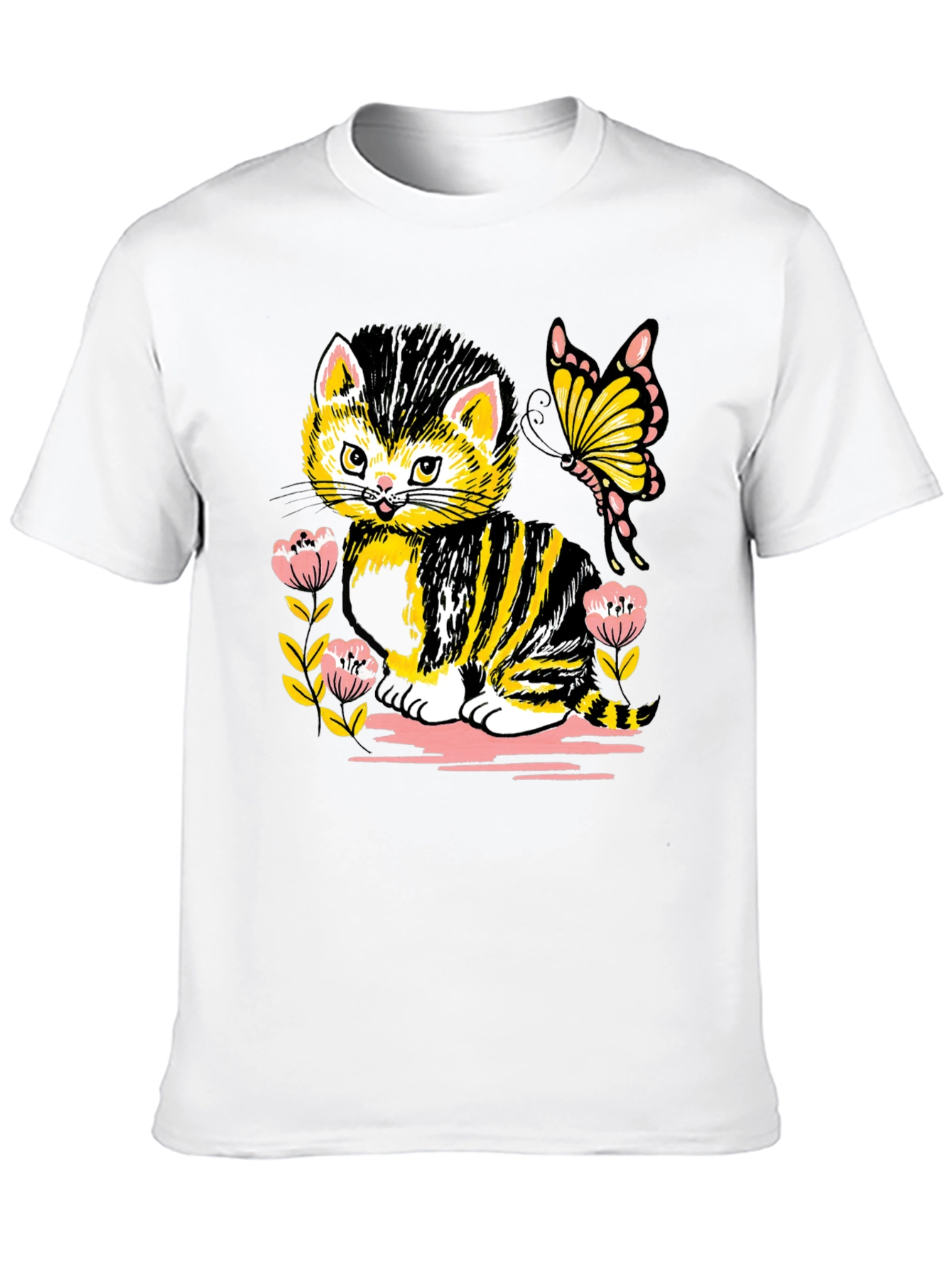 Cute Kitten & Butterfly Graphic T-Shirt