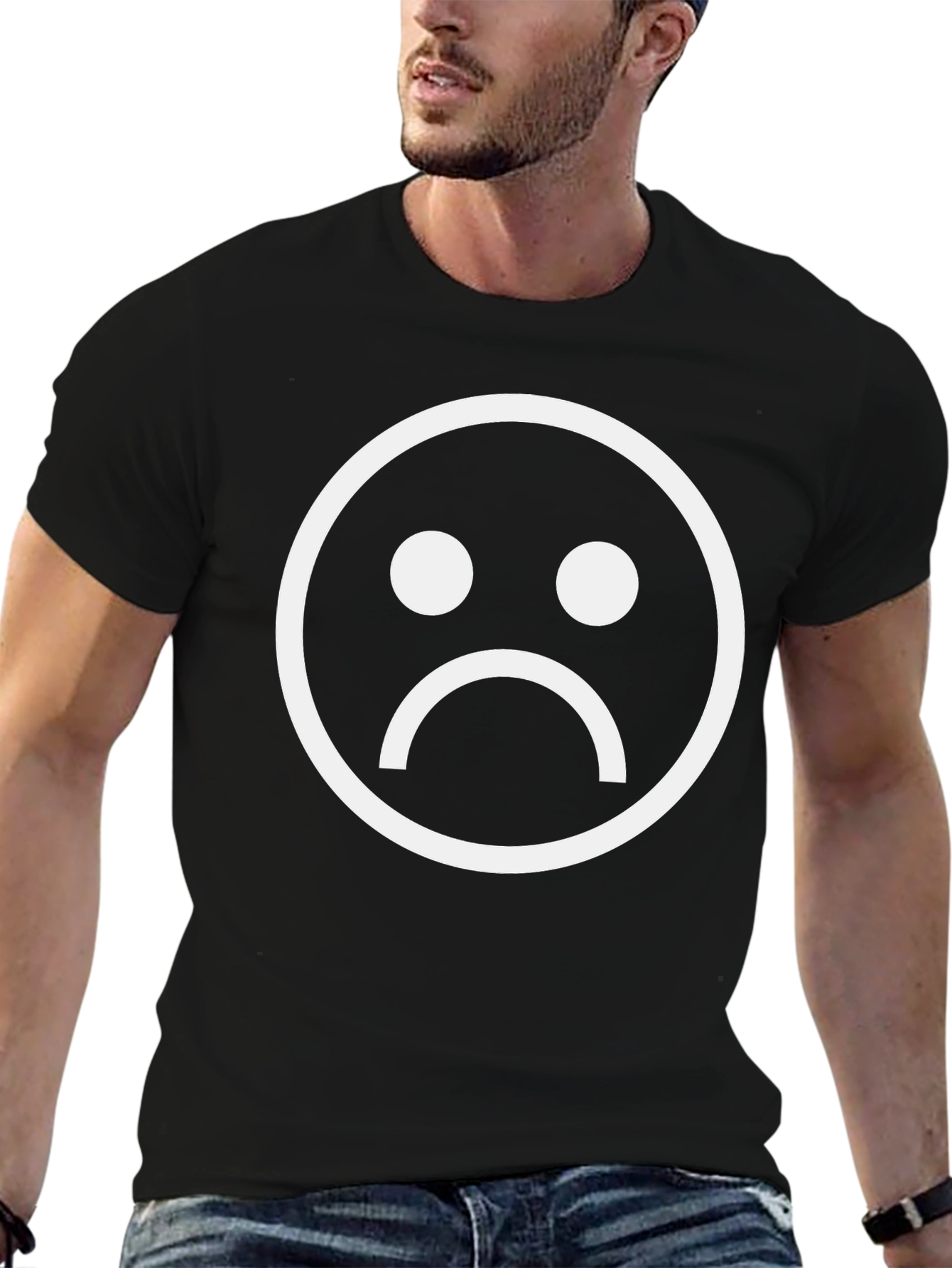 Sad Face Black Tee - Express Your Mood!