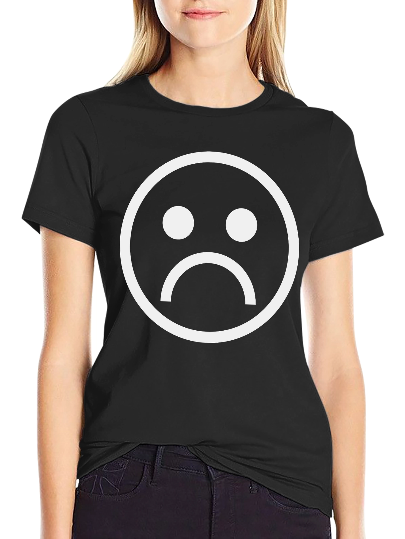Sad Face Black Tee - Express Your Mood!