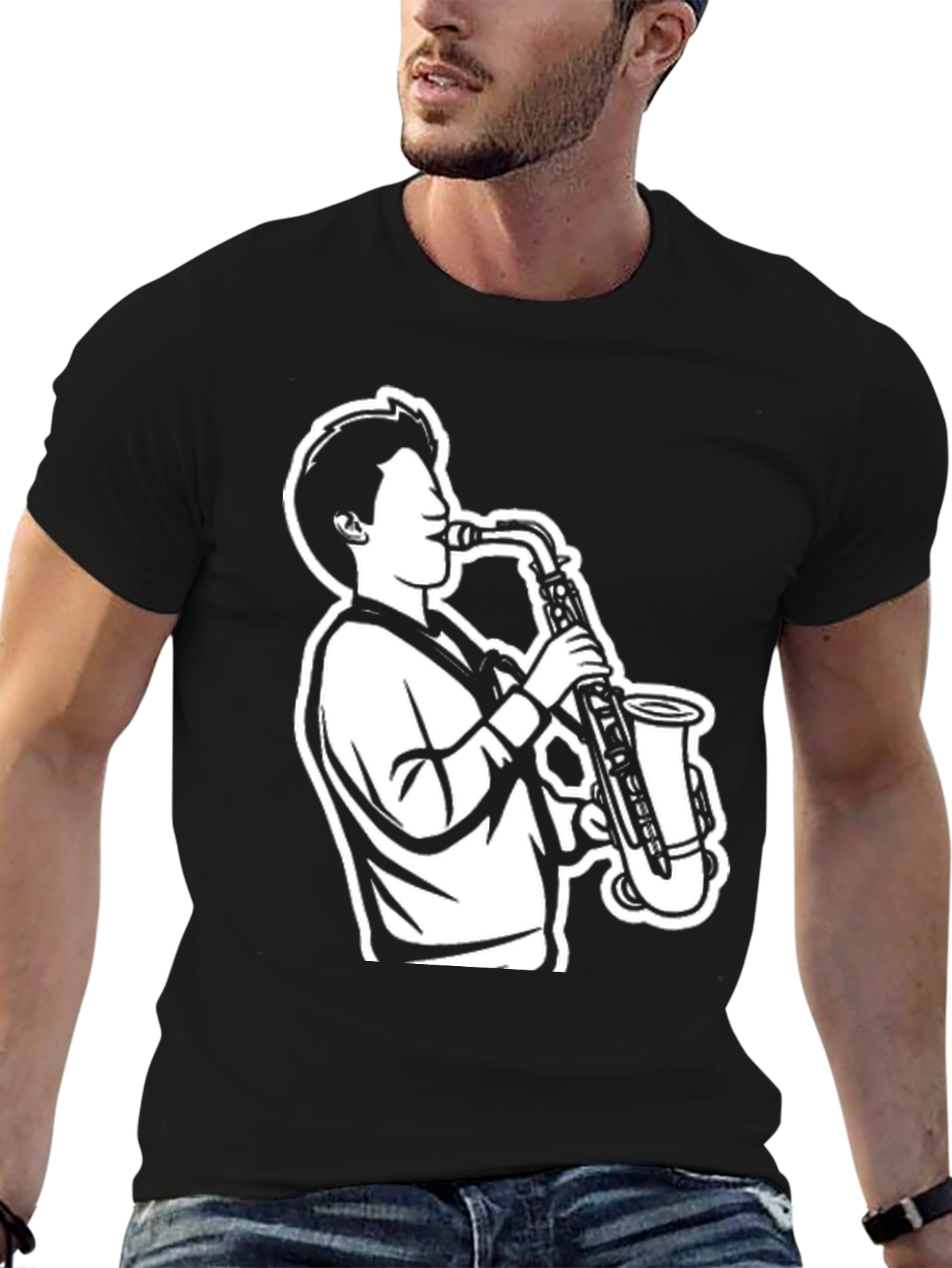 Saxophone Player Graphic Tee - Black