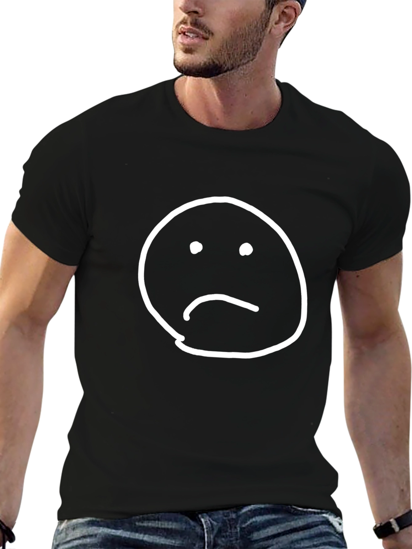 Sad Face Graphic Tee - Black Cotton T-Shirt