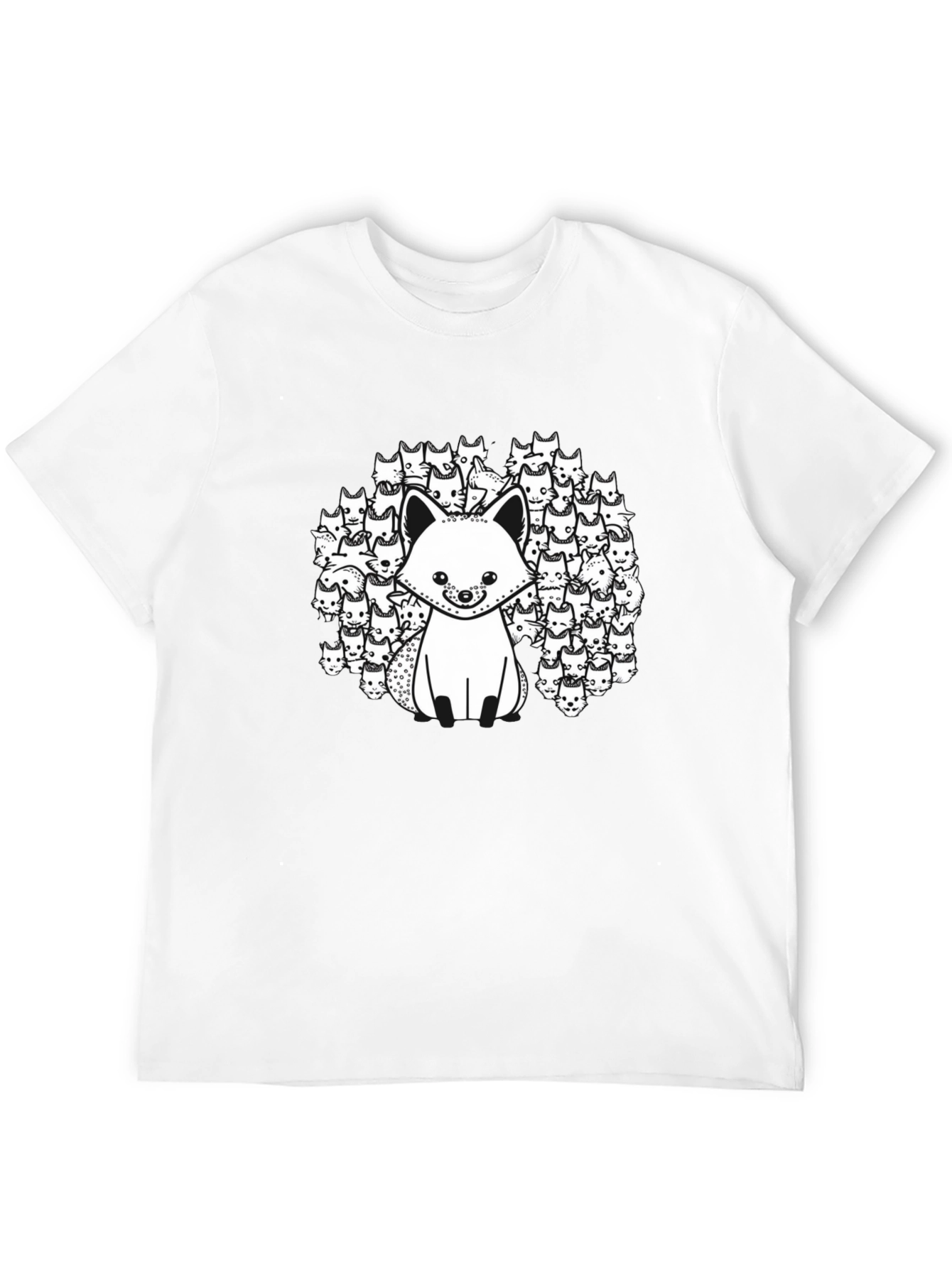 Black T-Shirt with Fox and Fox Face Design