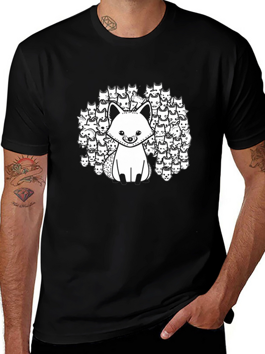 Black T-Shirt with Fox and Fox Face Design