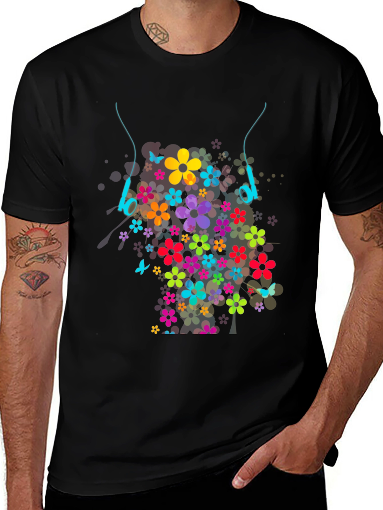 Floral Headphones Graphic T-Shirt