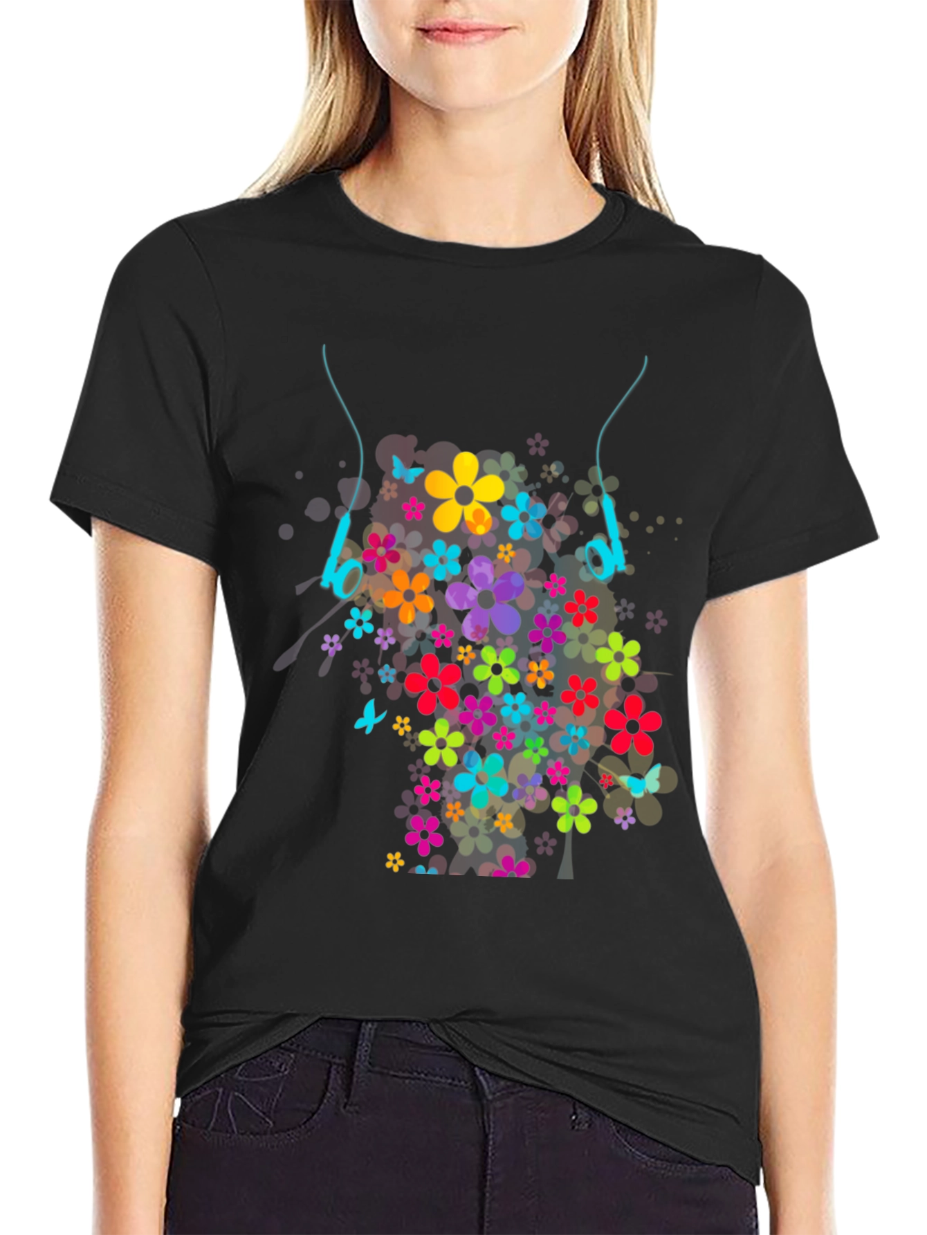 Floral Headphones Graphic T-Shirt