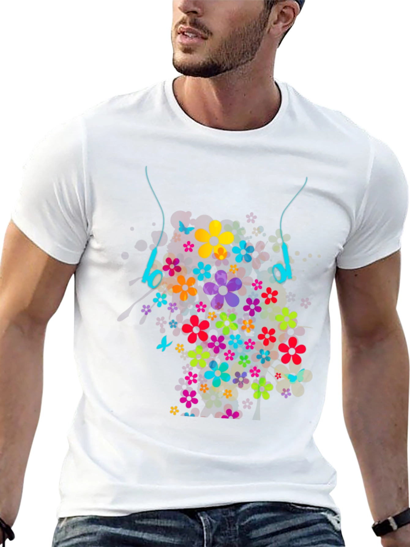 Floral Headphones Graphic T-Shirt
