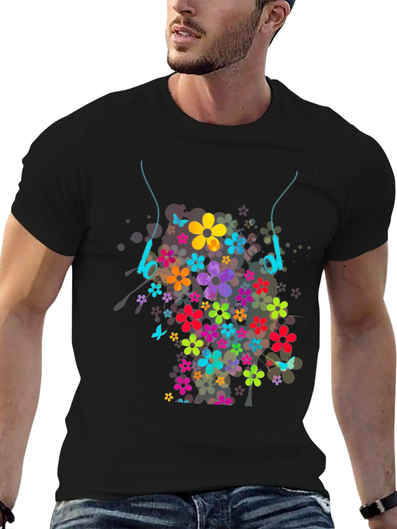 Floral Headphones Graphic T-Shirt